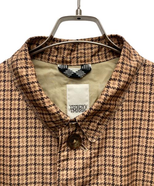 YSTRDY'S TMRRW（イエスタデイズトゥモロウ）YSTRDY'S TMRRW (イエスタデイズトゥモロウ) ガンクラブチェック柄ステンカラーコート ブラウン サイズ:Lの古着・服飾アイテム