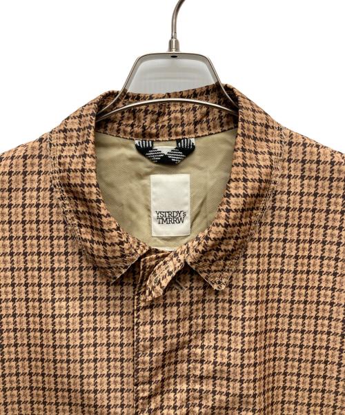 YSTRDY'S TMRRW（イエスタデイズトゥモロウ）YSTRDY'S TMRRW (イエスタデイズトゥモロウ) ガンクラブチェック柄ステンカラーコート ブラウン サイズ:Lの古着・服飾アイテム