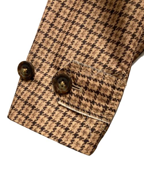 YSTRDY'S TMRRW（イエスタデイズトゥモロウ）YSTRDY'S TMRRW (イエスタデイズトゥモロウ) ガンクラブチェック柄ステンカラーコート ブラウン サイズ:Lの古着・服飾アイテム