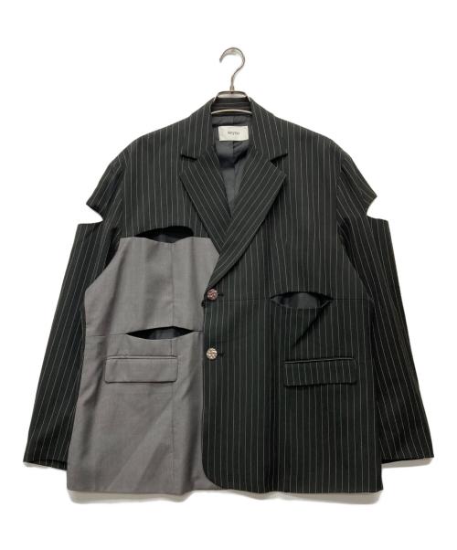 seyto（セイト）seyto (セイト) カットデザインストライプテーラードジャケット ブラック サイズ:2 未使用品の古着・服飾アイテム