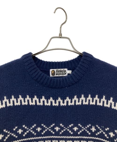 A BATHING APE（ア ベイシング エイプ）A BATHING APE (ア ベイシング エイプ) Snowflake Knit Sweater ネイビー サイズ:XLの古着・服飾アイテム