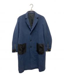 CoSTUME NATIONAL HOMME（コスチューム ナショナル オム）の古着「ポケットレザーウールコート」｜ネイビー