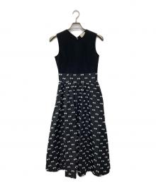 UNITED ARROWS（ユナイテッドアローズ）の古着「リボン カットジャカード コンビ ワンピース/1526-162-3830」｜ブラック