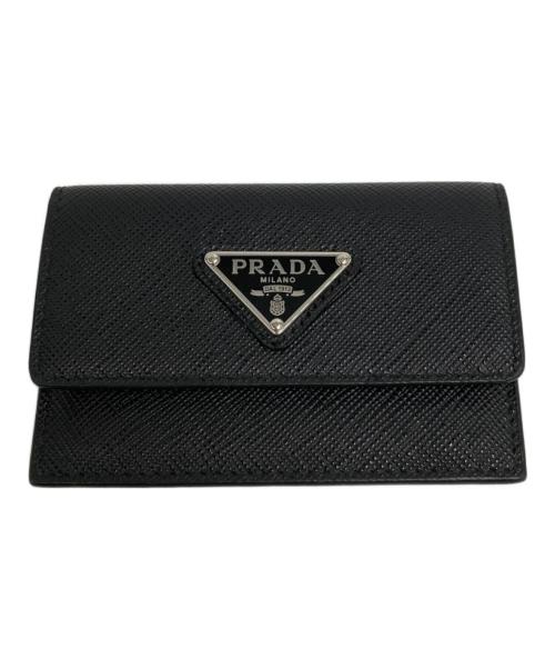 PRADA（プラダ）PRADA (プラダ) サフィアーノレザートライアングルロゴカードケース/2MF028 ブラックの古着・服飾アイテム