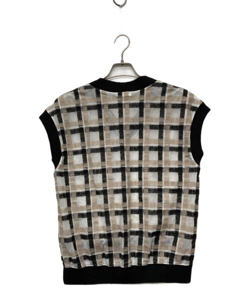 BALLSEY（ボールジィ）BALLSEY (ボールジィ) ヘアリープラッドエンブロイダリーコンビ Vネックベスト/11-01-44-01034 ブラック×ブラウン サイズ:36の古着・服飾アイテム