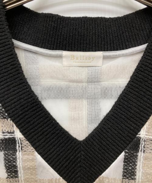 BALLSEY（ボールジィ）BALLSEY (ボールジィ) ヘアリープラッドエンブロイダリーコンビ Vネックベスト/11-01-44-01034 ブラック×ブラウン サイズ:36の古着・服飾アイテム