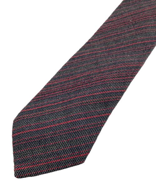 HERMES（エルメス）HERMES (エルメス) ストライプ柄シルクウールブレンドネクタイ ブラック×レッド サイズ:-の古着・服飾アイテム