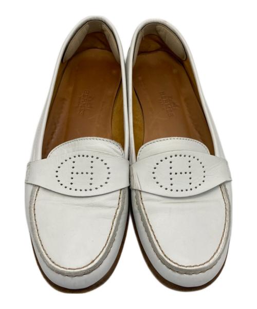 HERMES（エルメス）HERMES (エルメス) エブリン  Hロゴ パンチング レザーローファー ホワイト サイズ:36の古着・服飾アイテム