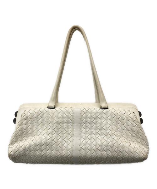 BOTTEGA VENETA（ボッテガベネタ）BOTTEGA VENETA (ボッテガベネタ) イントレチャートがま口ハンドバッグ/131670 ホワイトの古着・服飾アイテム