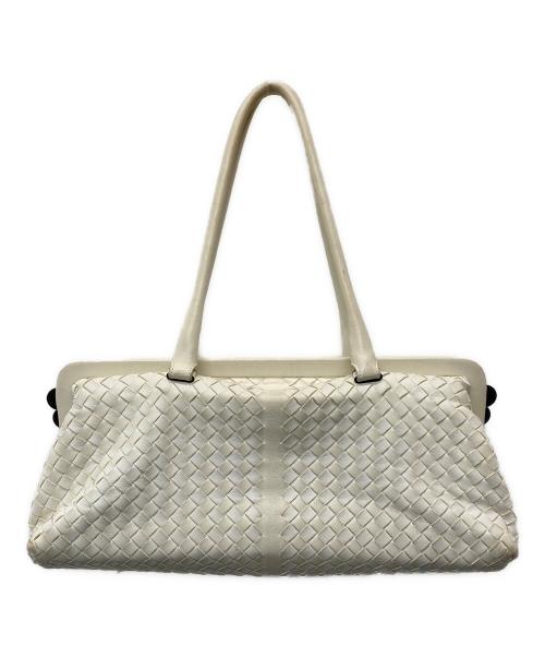 BOTTEGA VENETA（ボッテガベネタ）BOTTEGA VENETA (ボッテガベネタ) イントレチャートがま口ハンドバッグ/131670 ホワイトの古着・服飾アイテム