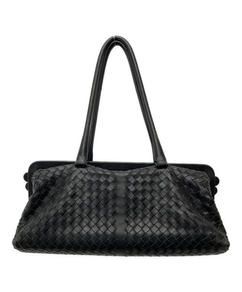 BOTTEGA VENETA（ボッテガベネタ）BOTTEGA VENETA (ボッテガベネタ) イントレチャートがま口ハンドバッグ/131670 ブラックの古着・服飾アイテム