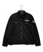 VANSONバンソン）の古着「起毛プレーティングイーグル刺繍シャツ」｜ブラック