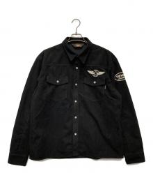 VANSON（バンソン）の古着「起毛プレーティングイーグル刺繍シャツ」｜ブラック