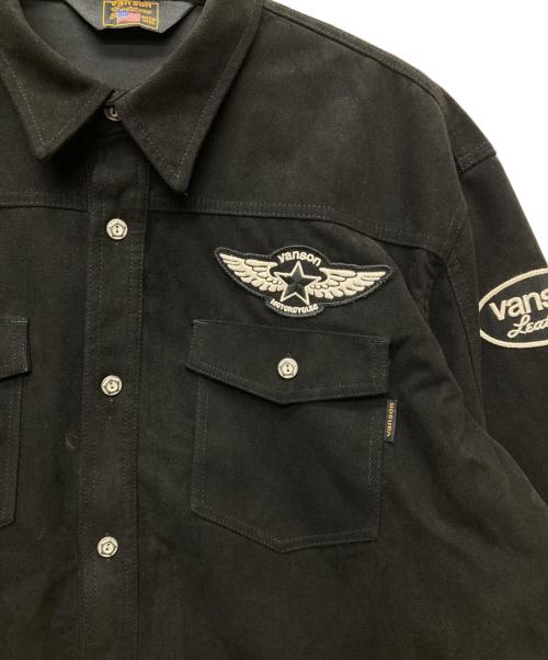 VANSON（バンソン）VANSON (バンソン) 起毛プレーティングイーグル刺繍シャツ ブラック サイズ:XXLの古着・服飾アイテム