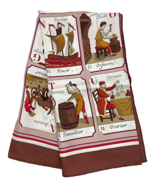 HERMES（エルメス）HERMES (エルメス) カレ90 L'ALPHABET DES METIERS ブラウンの古着・服飾アイテム