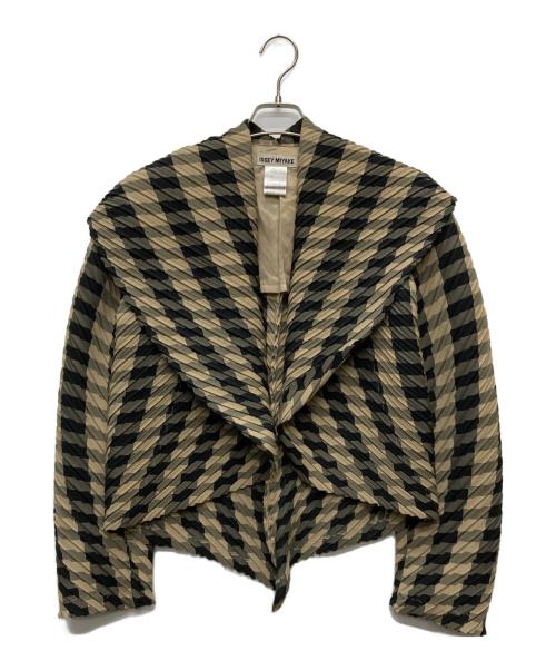 ISSEY MIYAKE（イッセイミヤケ）ISSEY MIYAKE (イッセイミヤケ) セーラーカラープリーツ変形ジャケット ブラック×ベージュ サイズ:Ｍの古着・服飾アイテム