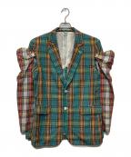 COMME des GARCONS HOMME PLUSコムデギャルソンオムプリュス）の古着「14SS サマーウールタータンチェックアームカバードッキングレイヤードテーラードジャケット/PM-J076」｜グリーン