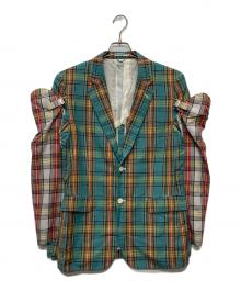 COMME des GARCONS HOMME PLUS（コムデギャルソンオムプリュス）の古着「14SS サマーウールタータンチェックアームカバードッキングレイヤードテーラードジャケット/PM-J076」｜グリーン