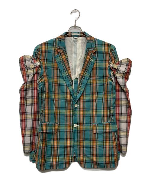 COMME des GARCONS HOMME PLUS（コムデギャルソンオムプリュス）COMME des GARCONS HOMME PLUS (コムデギャルソンオムプリュス) 14SS サマーウールタータンチェックアームカバードッキングレイヤードテーラードジャケット/PM-J076 グリーン サイズ:Ｍの古着・服飾アイテム
