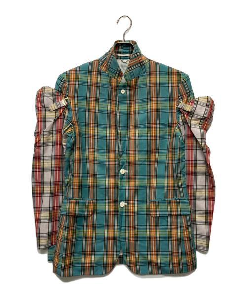 COMME des GARCONS HOMME PLUS（コムデギャルソンオムプリュス）COMME des GARCONS HOMME PLUS (コムデギャルソンオムプリュス) 14SS サマーウールタータンチェックアームカバードッキングレイヤードテーラードジャケット/PM-J076 グリーン サイズ:Ｍの古着・服飾アイテム