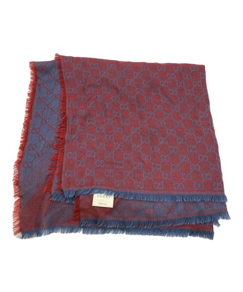 GUCCI（グッチ）GUCCI (グッチ) GG/グッチシマ柄シルクウールストール ボルドー×ネイビーの古着・服飾アイテム