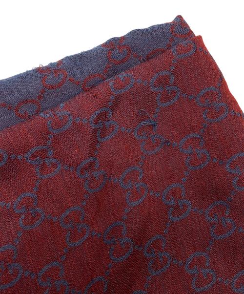 GUCCI（グッチ）GUCCI (グッチ) GG/グッチシマ柄シルクウールストール ボルドー×ネイビーの古着・服飾アイテム