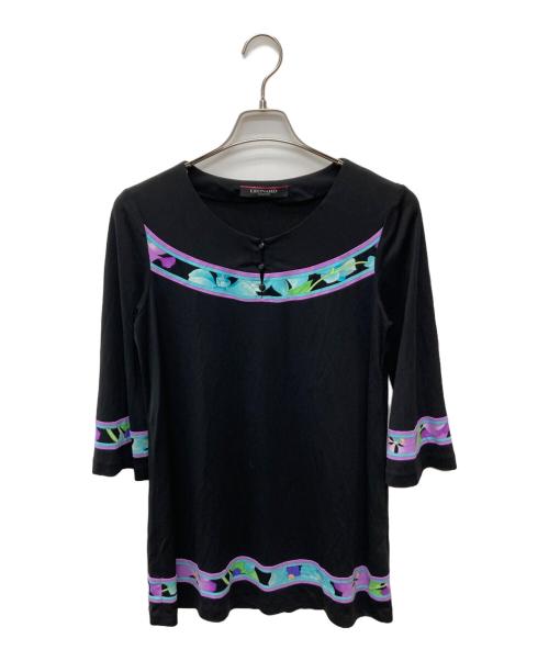 LEONARD FASHION（レオナールファッション）LEONARD FASHION (レオナールファッション) フラワーデザインロングスリーブカットソー ブラック サイズ:40の古着・服飾アイテム