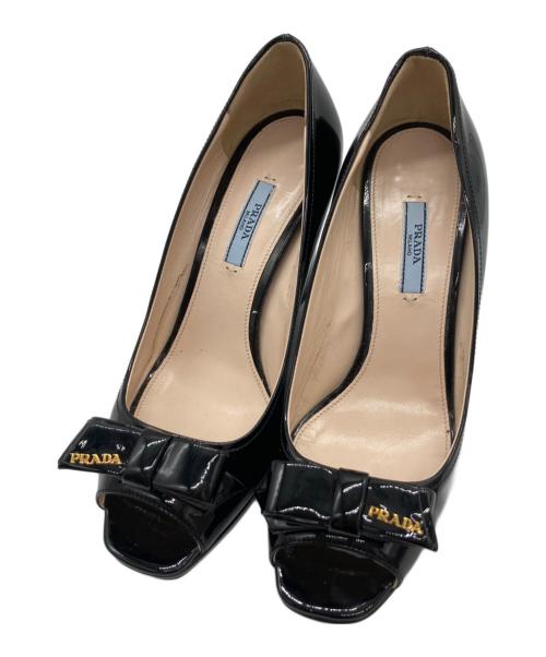 PRADA（プラダ）PRADA (プラダ) ウェッジソールエナメルパンプス ブラック サイズ:24.5cmの古着・服飾アイテム