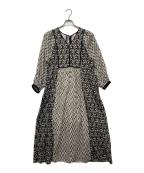 ne quittez pasヌキテパ）の古着「コットンジャガードコンビプリントギャザードレス/010431GQ1」｜ブラック