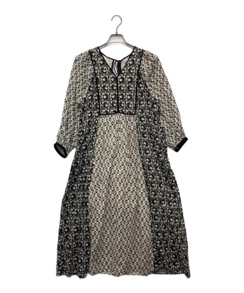 ne quittez pas（ヌキテパ）ne quittez pas (ヌキテパ) コットンジャガードコンビプリントギャザードレス/010431GQ1 ブラック サイズ:Ｓの古着・服飾アイテム