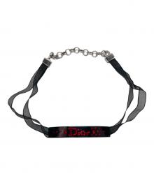 Christian Dior（クリスチャン ディオール）の古着「プレートロゴチョーカーネックレス」｜ブラック×レッド