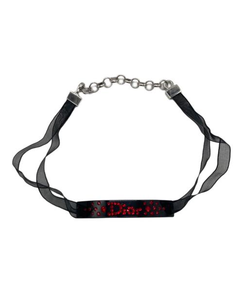 Christian Dior（クリスチャン ディオール）Christian Dior (クリスチャン ディオール) プレートロゴチョーカーネックレス ブラック×レッドの古着・服飾アイテム