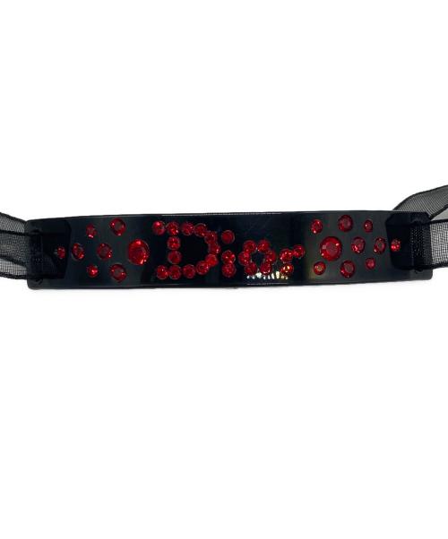 Christian Dior（クリスチャン ディオール）Christian Dior (クリスチャン ディオール) プレートロゴチョーカーネックレス ブラック×レッドの古着・服飾アイテム