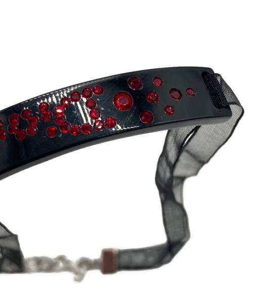 Christian Dior（クリスチャン ディオール）Christian Dior (クリスチャン ディオール) プレートロゴチョーカーネックレス ブラック×レッドの古着・服飾アイテム