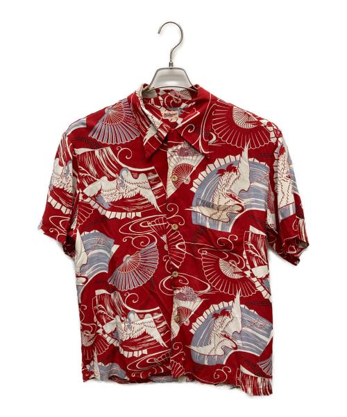 Sun Surf（サンサーフ）Sun Surf (サンサーフ) 鶴・扇子アロハシャツ レッド サイズ:Lの古着・服飾アイテム