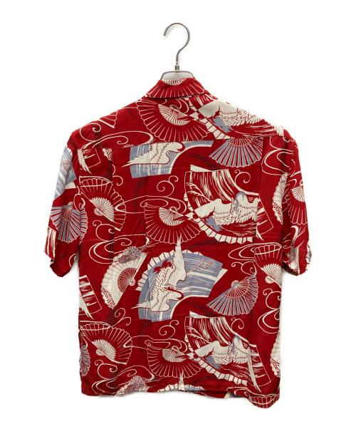 Sun Surf（サンサーフ）Sun Surf (サンサーフ) 鶴・扇子アロハシャツ レッド サイズ:Lの古着・服飾アイテム