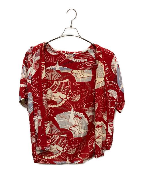 Sun Surf（サンサーフ）Sun Surf (サンサーフ) 鶴・扇子アロハシャツ レッド サイズ:Lの古着・服飾アイテム