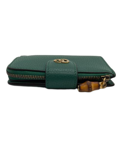 GUCCI（グッチ）GUCCI (グッチ) バンブー付き ダブルG ミディアム ウォレット/739498 グリーンの古着・服飾アイテム