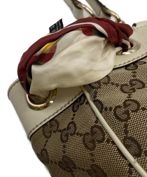 GUCCI（グッチ）GUCCI (グッチ) GGキャンバススカーフ付トートバッグ/153033 ホワイト×ブラウンの古着・服飾アイテム