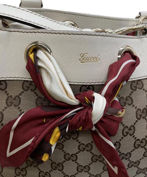 GUCCI（グッチ）GUCCI (グッチ) GGキャンバススカーフ付トートバッグ/153033 ホワイト×ブラウンの古着・服飾アイテム