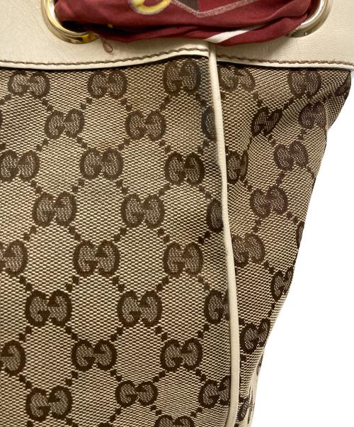GUCCI（グッチ）GUCCI (グッチ) GGキャンバススカーフ付トートバッグ/153033 ホワイト×ブラウンの古着・服飾アイテム