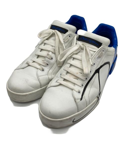 DOLCE & GABBANA（ドルチェ＆ガッバーナ）DOLCE & GABBANA (ドルチェ＆ガッバーナ) バイカラーロゴローカットスニーカー ブルー×ホワイト サイズ:27の古着・服飾アイテム