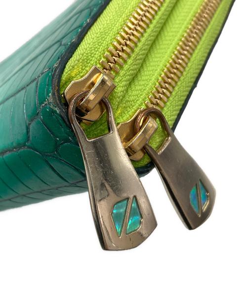 ZELE PARIS（ゼルパリ）ZELE PARIS (ゼルパリ) クロコダイルダブルジップウォレット グリーンの古着・服飾アイテム