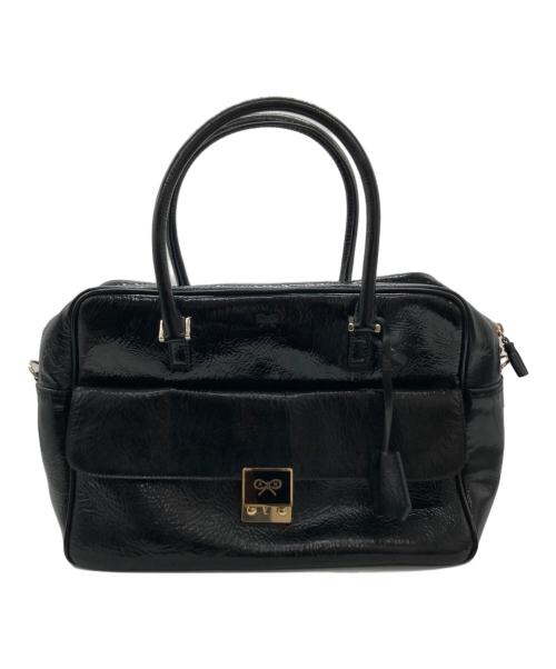 ANYA HINDMARCH（アニヤ・ハインドマーチ）ANYA HINDMARCH (アニヤ・ハインドマーチ) エナメルスモールカーカーハンドバッグ ブラックの古着・服飾アイテム
