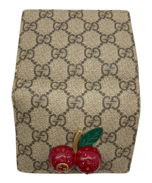GUCCI（グッチ）GUCCI (グッチ) チェリーコンパクトウォレット/476050 レッド×ベージュの古着・服飾アイテム