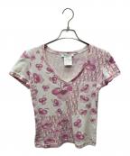 Christian Diorクリスチャン ディオール）の古着「トロッター花柄Vネックカットソー/5P16155953」｜ピンク