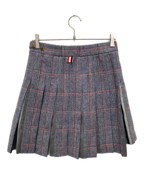 THOM BROWNE. NEW YORK（トムブラウン ニューヨーク）THOM BROWNE. NEW YORK (トムブラウン ニューヨーク) ウールプリーツツイードスカート/FGC724A-07642960 ネイビー サイズ:40の古着・服飾アイテム