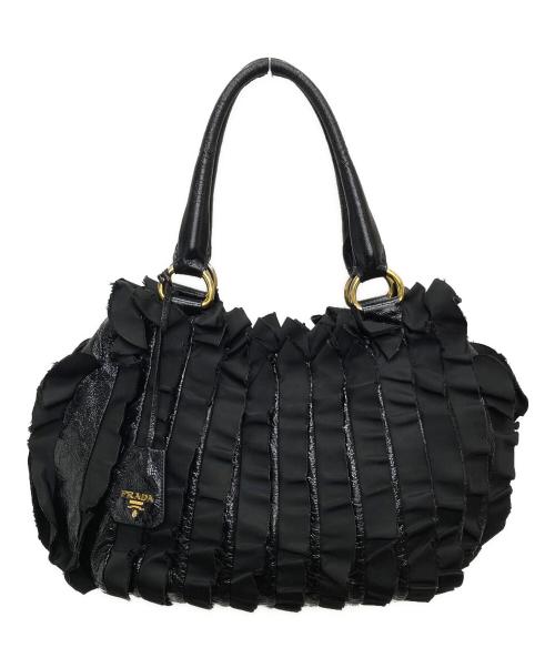 PRADA（プラダ）PRADA (プラダ) ギャザーフリルハンドバッグ/BR4176 ブラックの古着・服飾アイテム
