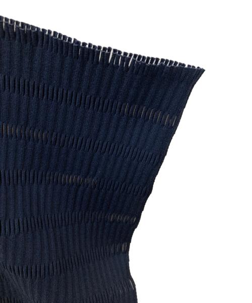 PLEATS PLEASE（プリーツプリーズ）PLEATS PLEASE (プリーツプリーズ) リブプリーツフラットメッシュパンツ ネイビー サイズ:3の古着・服飾アイテム