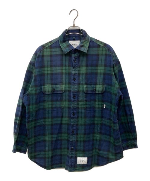 WTAPS（ダブルタップス）WTAPS (ダブルタップス) LS COTTON FLANNEL TEXTILE/シャツ/221TQDT-SHM02 ネイビー×グリーン サイズ:3の古着・服飾アイテム